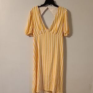 Cupshe Yellow and White Puff Sleeve Sundress